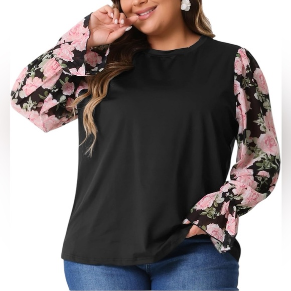 Agnes Orinda Plus Size Tops for Women Crew Neck Floral Printed Long Sleeve 2X - Picture 3 of 9